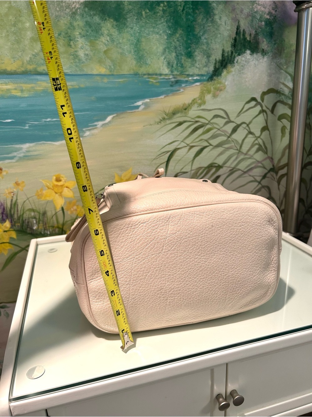 Longchamp Le Foulonne Pebbled Leather Drawstring Bucket Bag-Cream  1738-789-037 - Picture 11 of 17